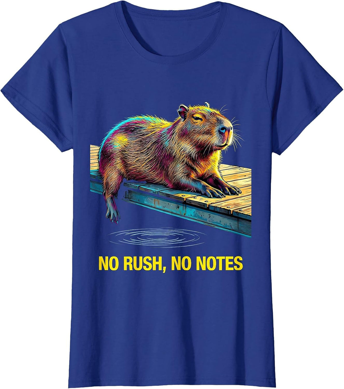 Women's No Rush No Notes Pop Art Capybara Meme Humor T-Shirt - Royal Blue