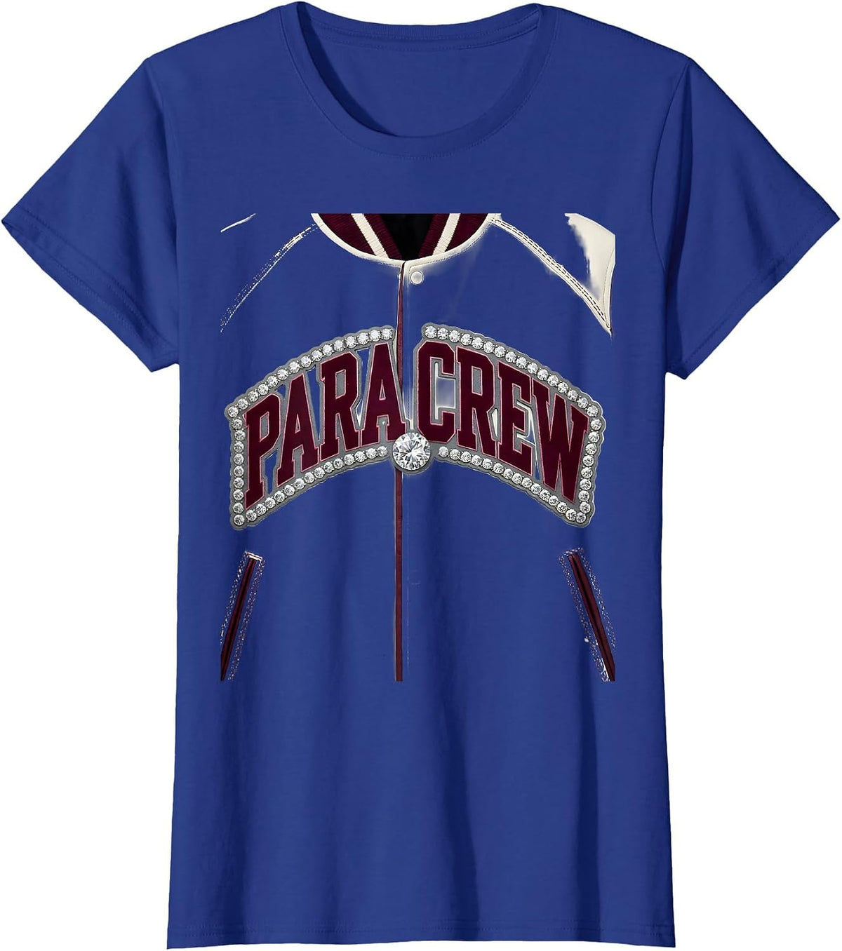 Women's Para Crew Sparkle Varsity Teacher Aide Appreciation Back T-Shirt - Royal Blue