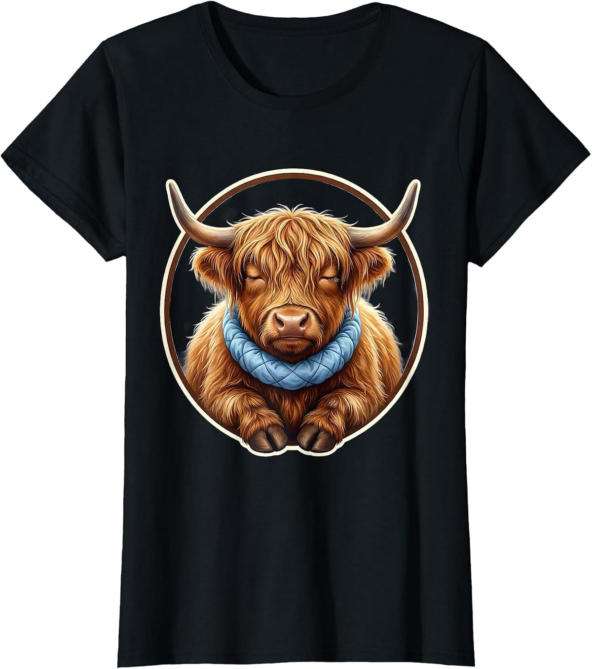 Women's Highland Cow Cute Kawaii Cozy Sleepshirt Gift T-Shirt - Black