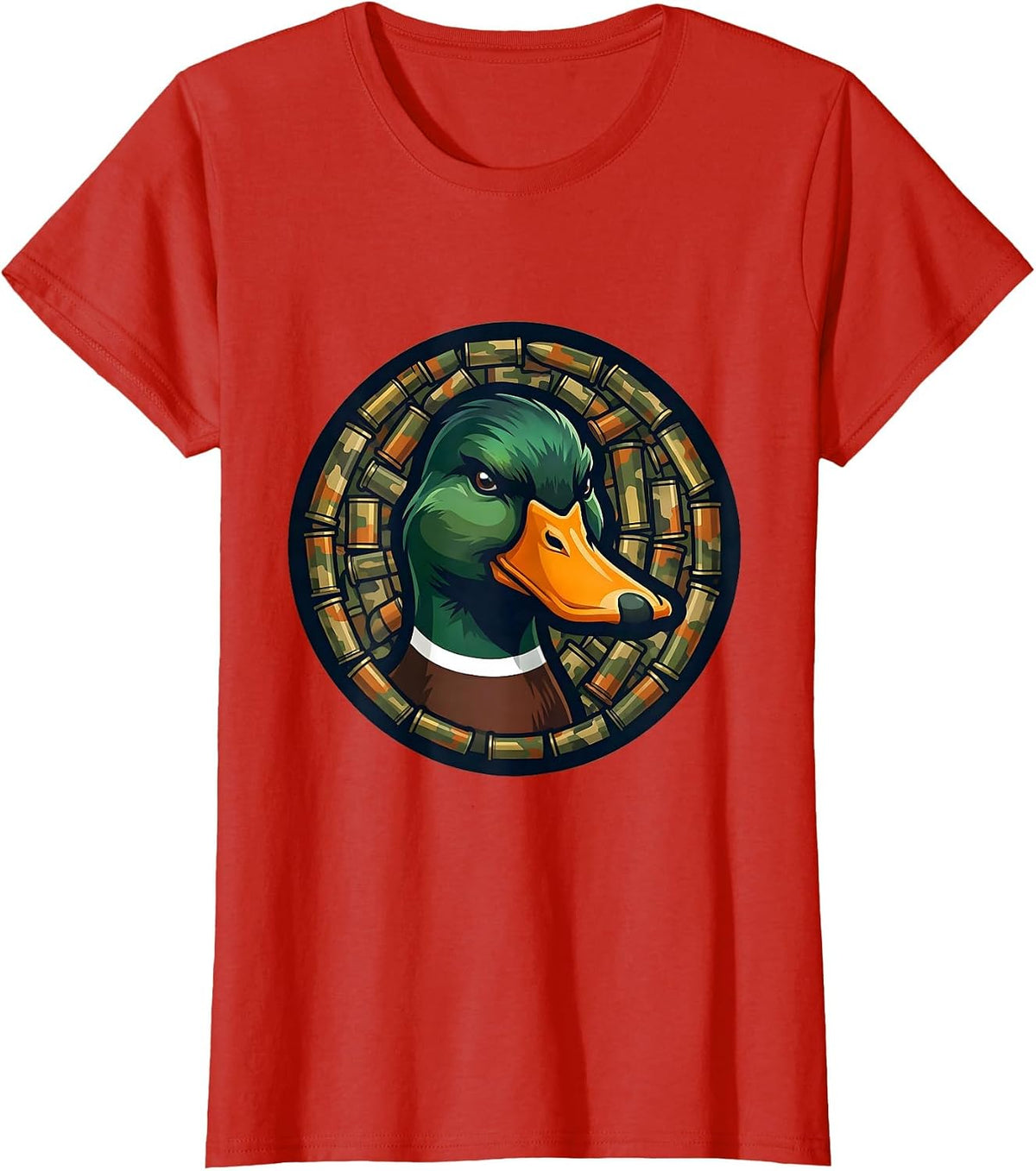 Women's Duck Camo Shotgun Shell Pattern Graphic Tee T-Shirt - Red