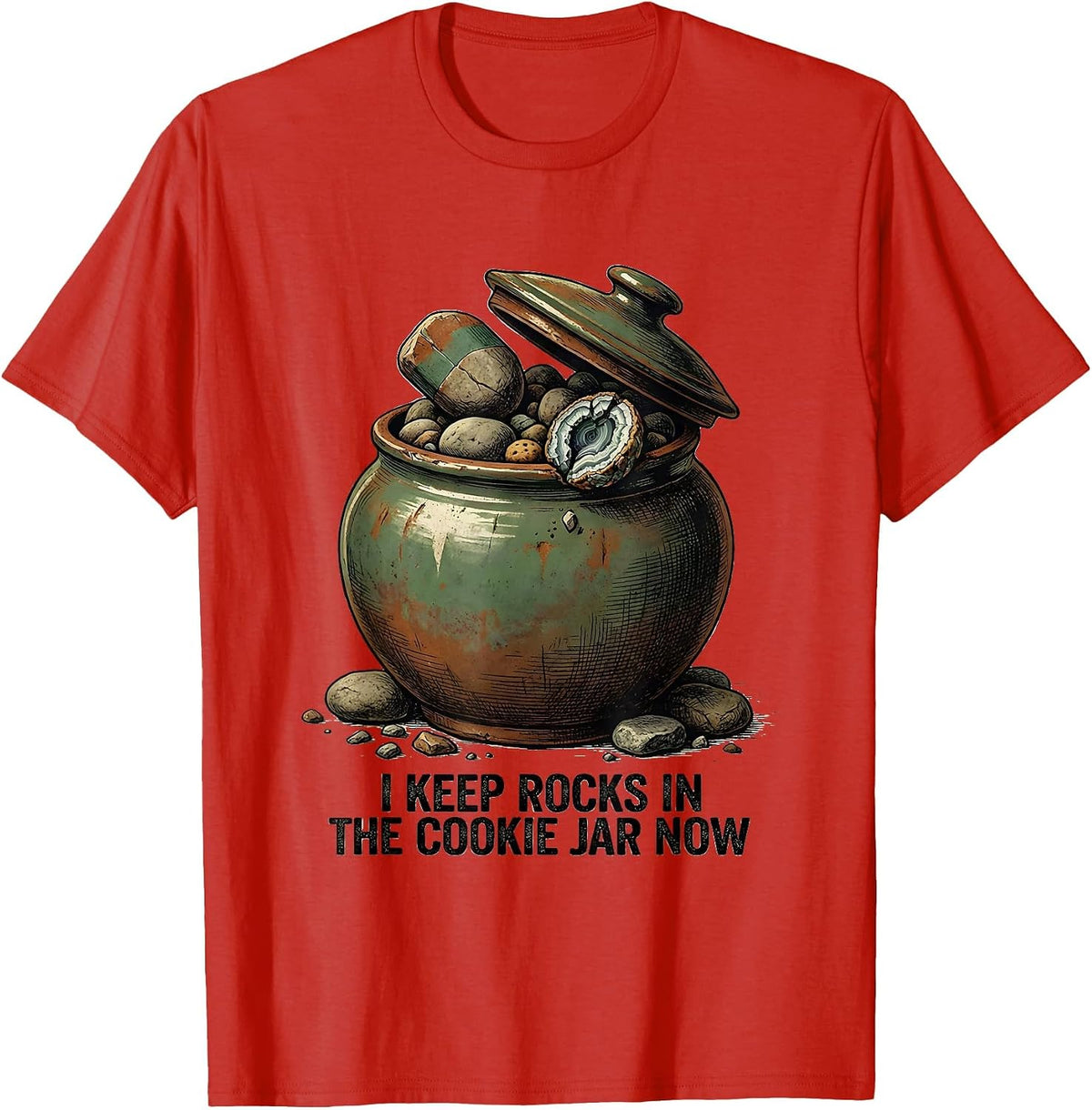 Men's I Keep Rocks In The Cookie Jar Now Vintage Rock Collector T-Shirt - Red