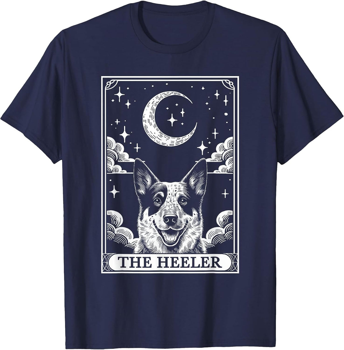 Tarot Card Vintage Crescent Moon Australian Cattle Dog Mom T-Shirt - Navy Blue