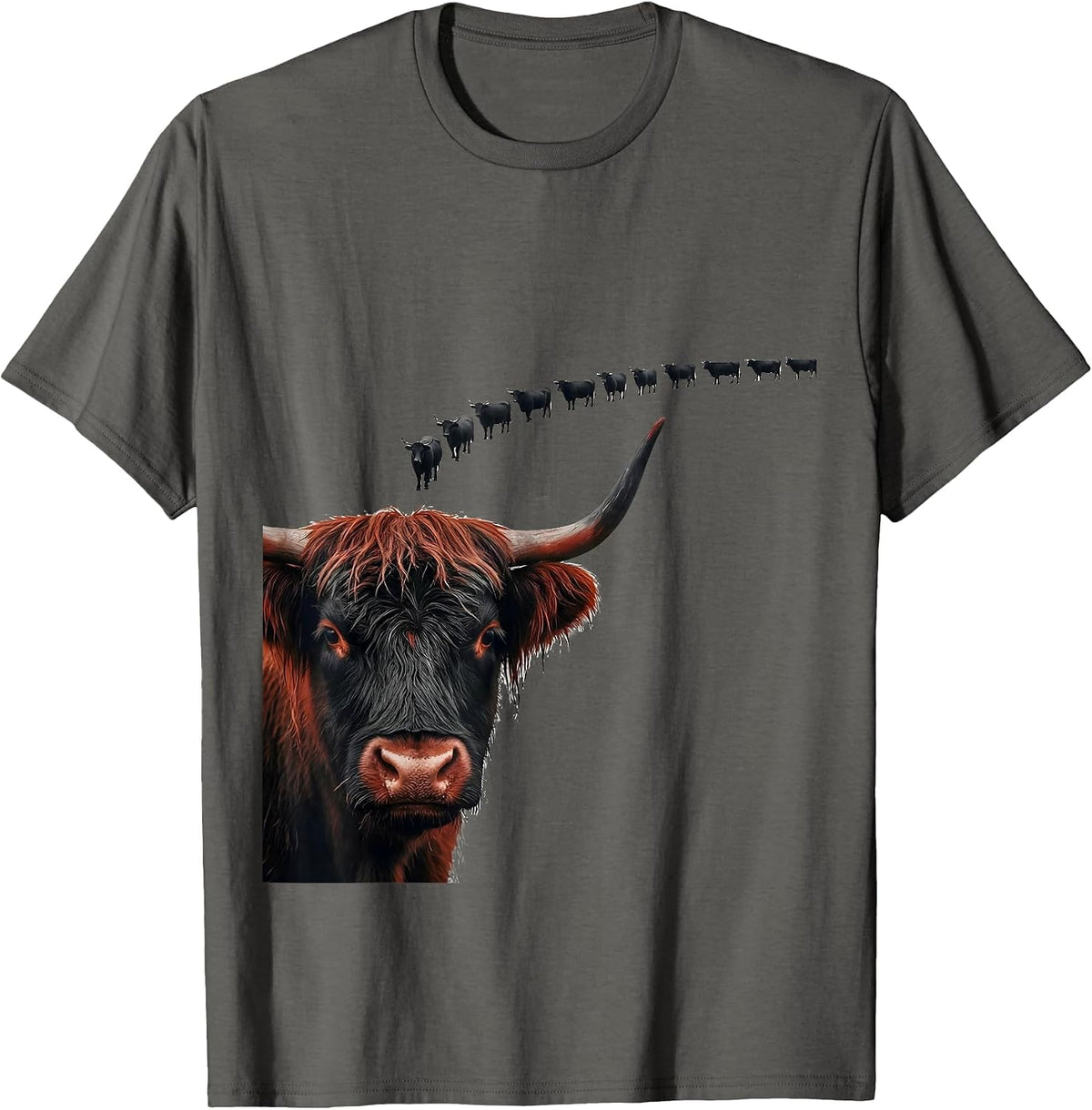 Men's Highland Cow Minimalist Farm Animal Humor T-Shirt - Asphalt Grey