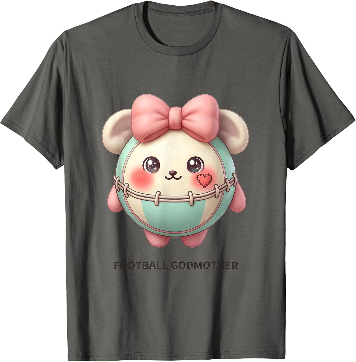 Football Godmother Cute Kawaii Coquette Bow Game Day T-Shirt - Asphalt Grey