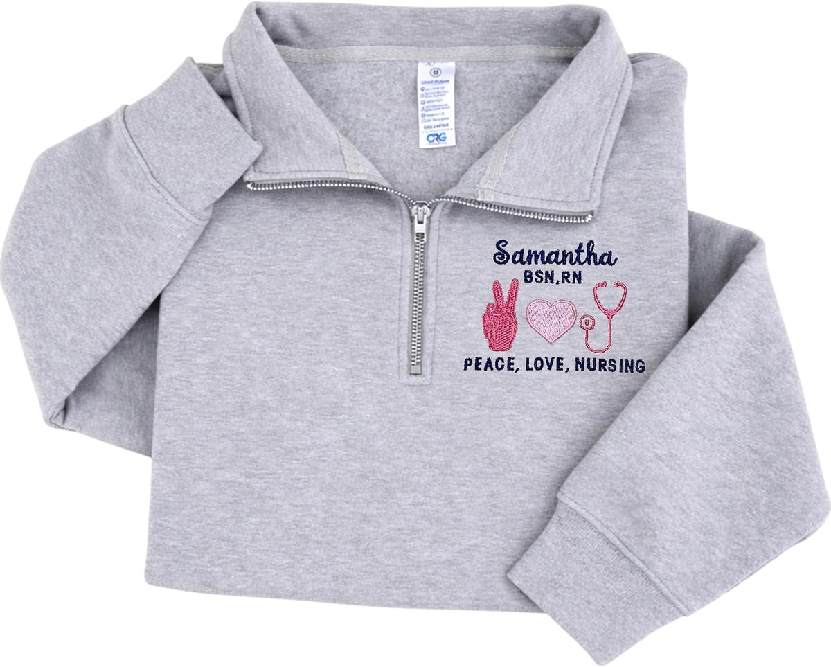 Custom Nurse Quarter Zip Sweatshirt, Personalized Embroidered Nurse Sweatshirt, Nurses Gifts - Nurse 2