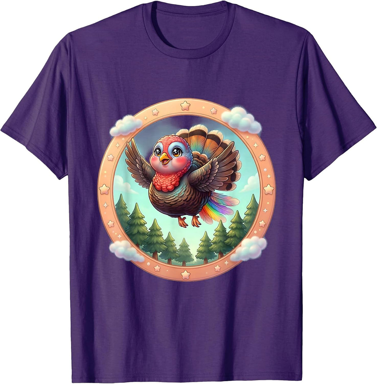 Men's Wild Turkey in Flight Over Pine Trees Graphic T-Shirt - Purple