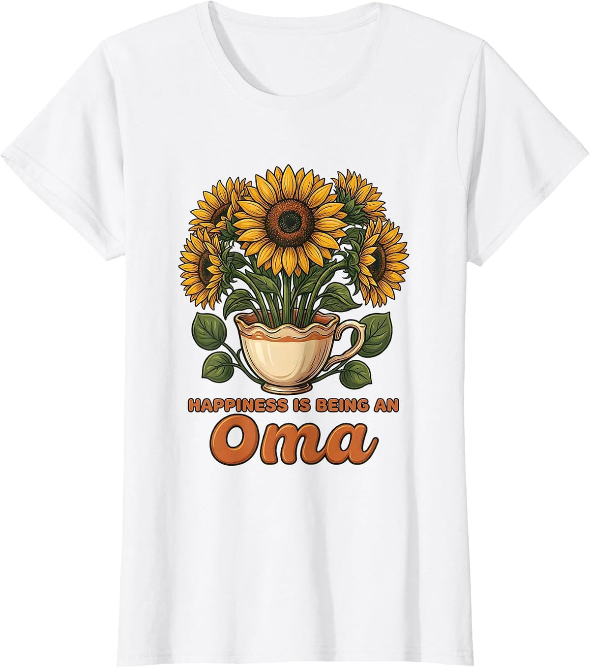 Women's Happiness Is Being An Oma Sunflower Grandma Mother's Day T-Shirt - White