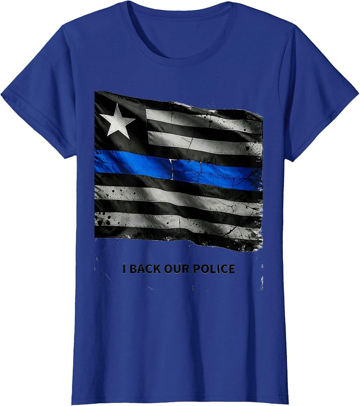 Women's I Back Our Police Distressed Thin Blue Line Police Support T-Shirt - Royal Blue