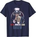 Red White and Brew 4th of July Uncle Sam T-Shirt T-Shirt - Navy Blue