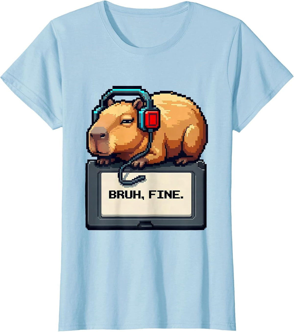 Bruh Fine Pixel Art Capybara Gamer Meme Humor T-Shirt - Baby Blue