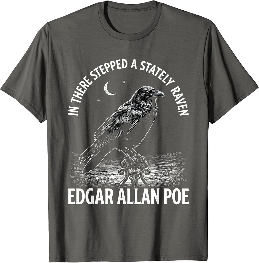 In There Stepped A Stately Raven Edgar Allan Poe Gothic T-Shirt, Men, Asphalt Grey, Small - As Pictured