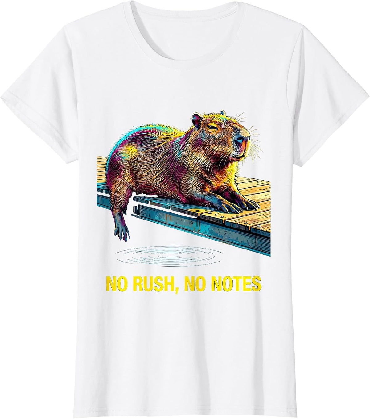 Women's No Rush No Notes Pop Art Capybara Meme Humor T-Shirt - White