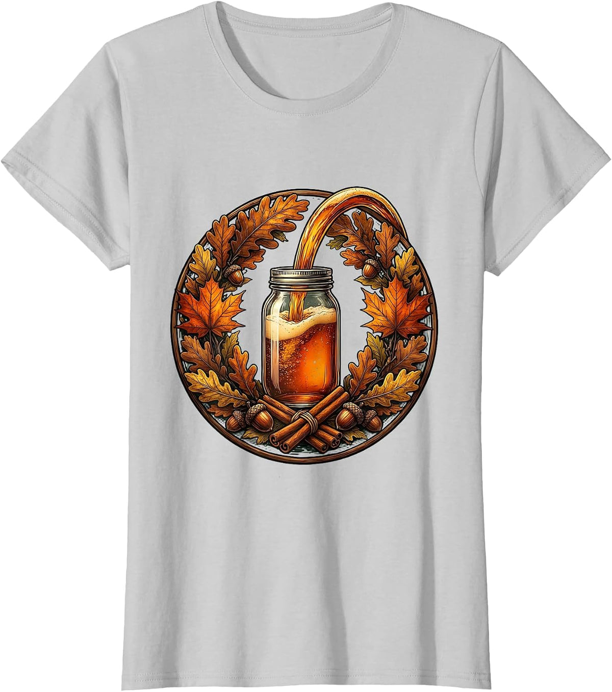 Fall Cider Pour Mason Jar Autumn Harvest Illustration T-Shirt - Silver Grey