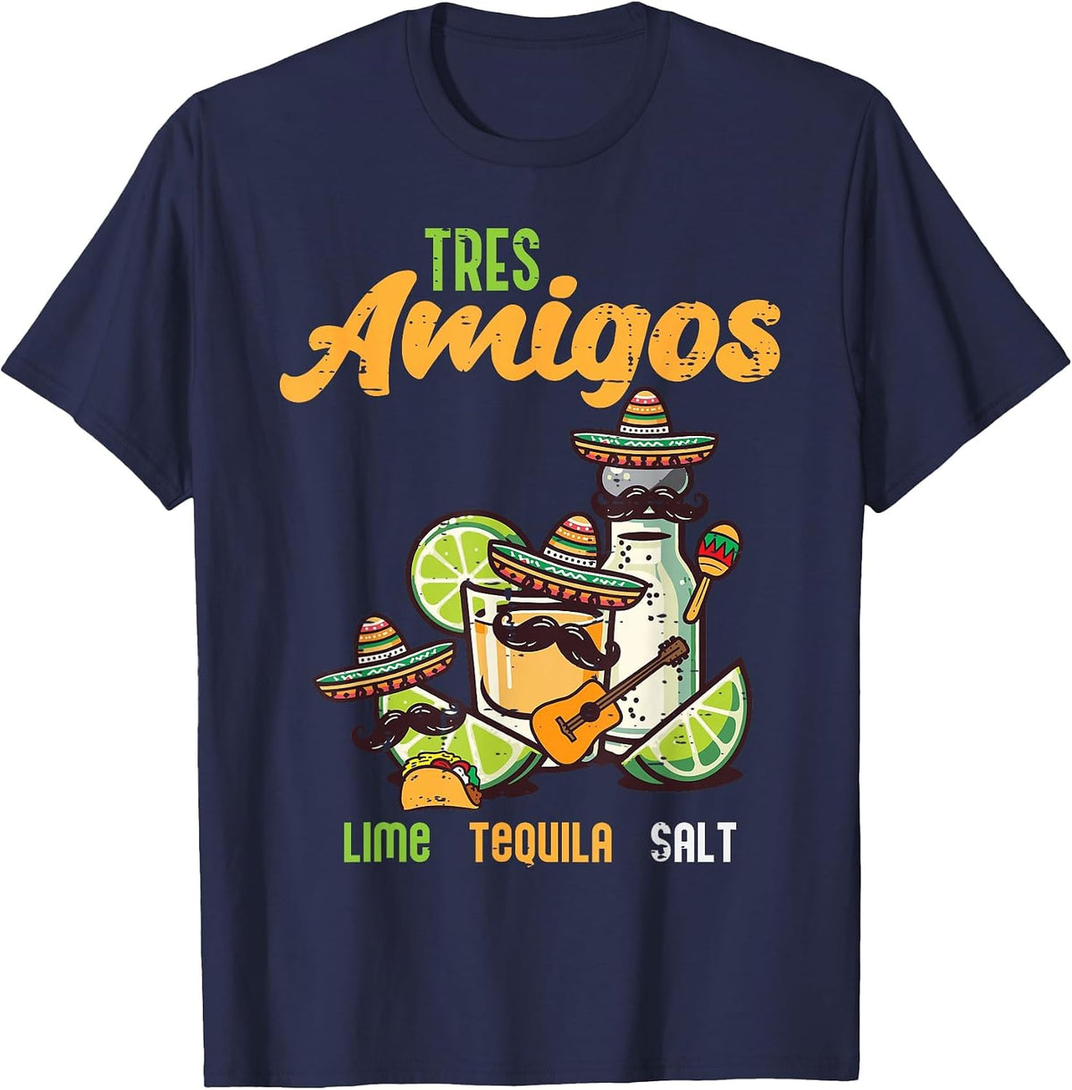 Mexican Tres Amigos Lime Salt Funny Cinco De Mayo Men Women T-Shirt - Navy Blue