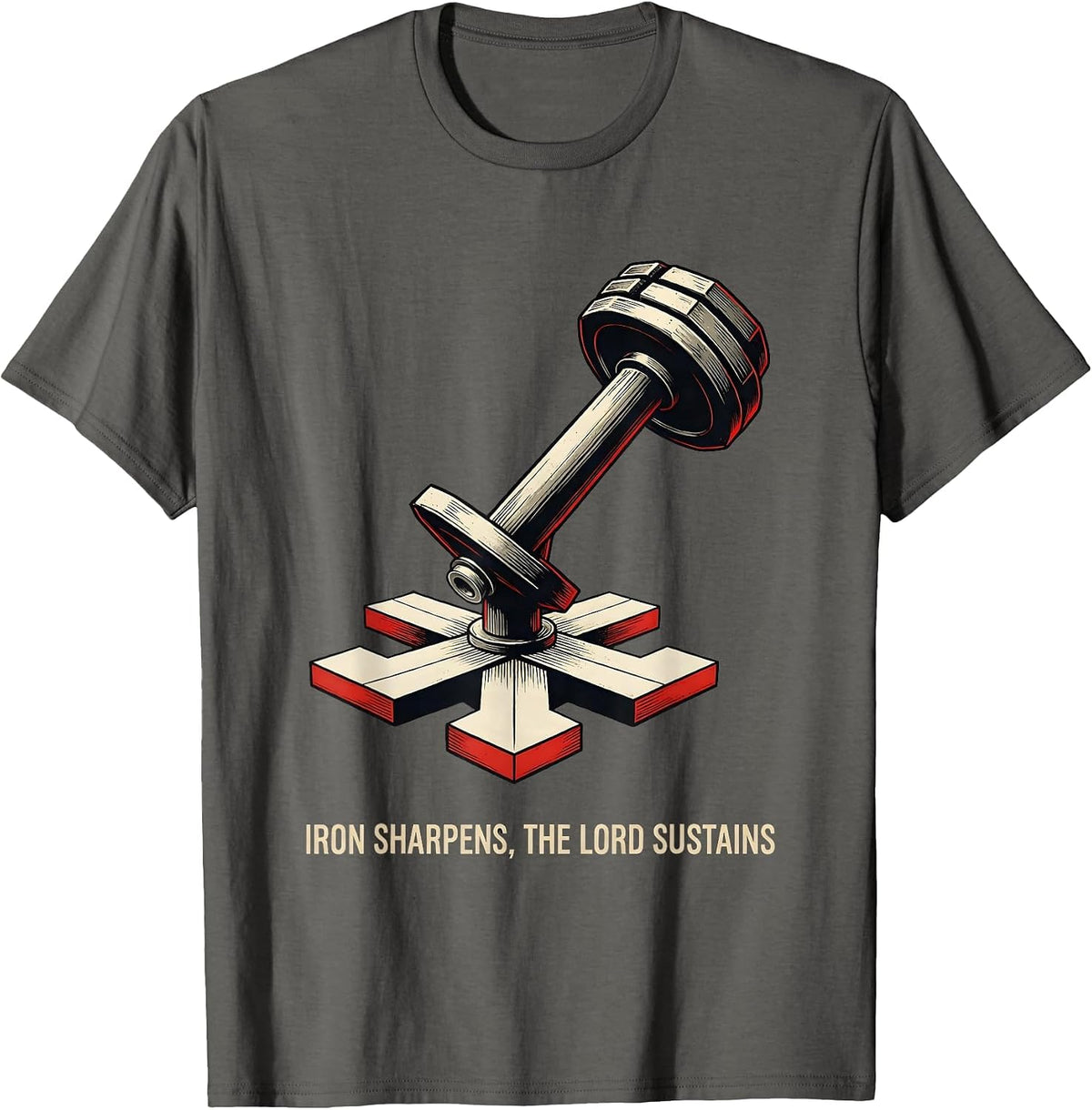 Men's Iron Sharpens, The Lord Sustains Geometric Christian Gym T-Shirt - Asphalt Grey