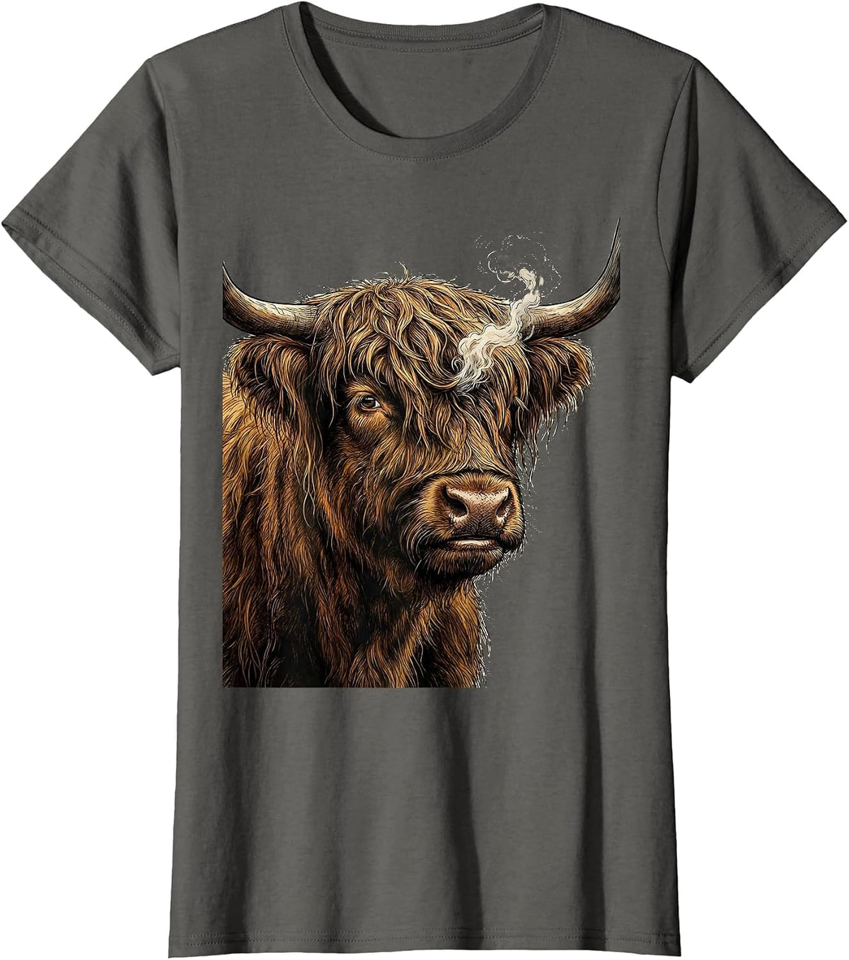 Women's Highland Cow Funny Cute Cow Lover Graphic T-Shirt - Asphalt Grey