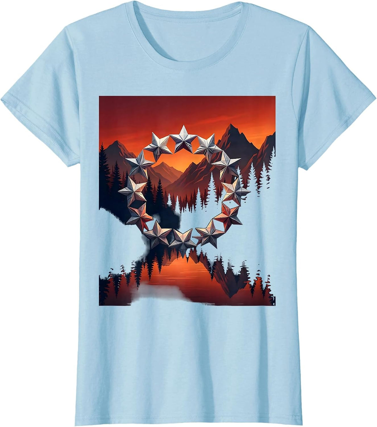 September 11 Memorial Folded Paper Stars Circle T-Shirt - Baby Blue