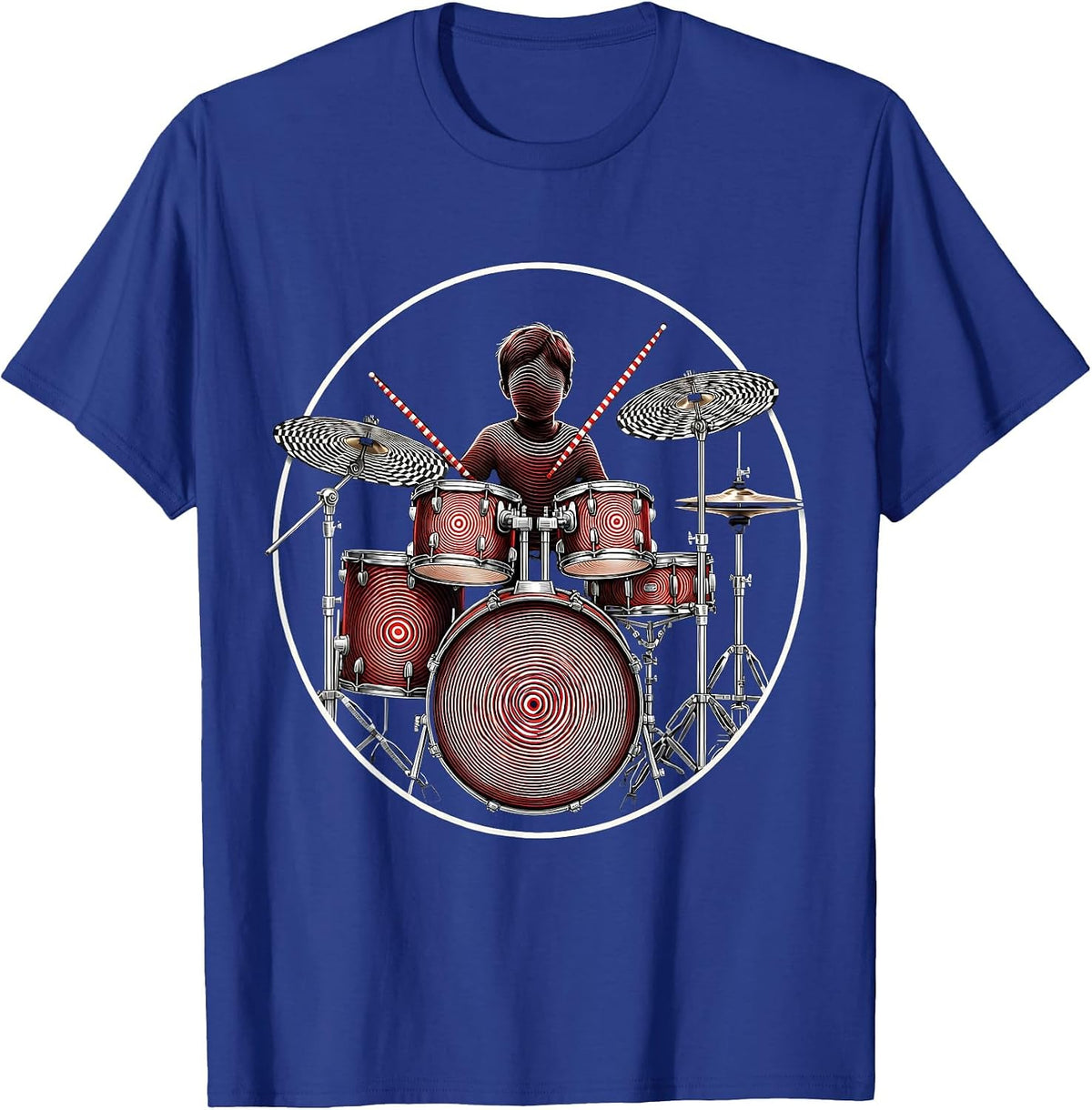 Men's Boys Polka Dot Drum Kit Graphic Tee T-Shirt - Royal Blue