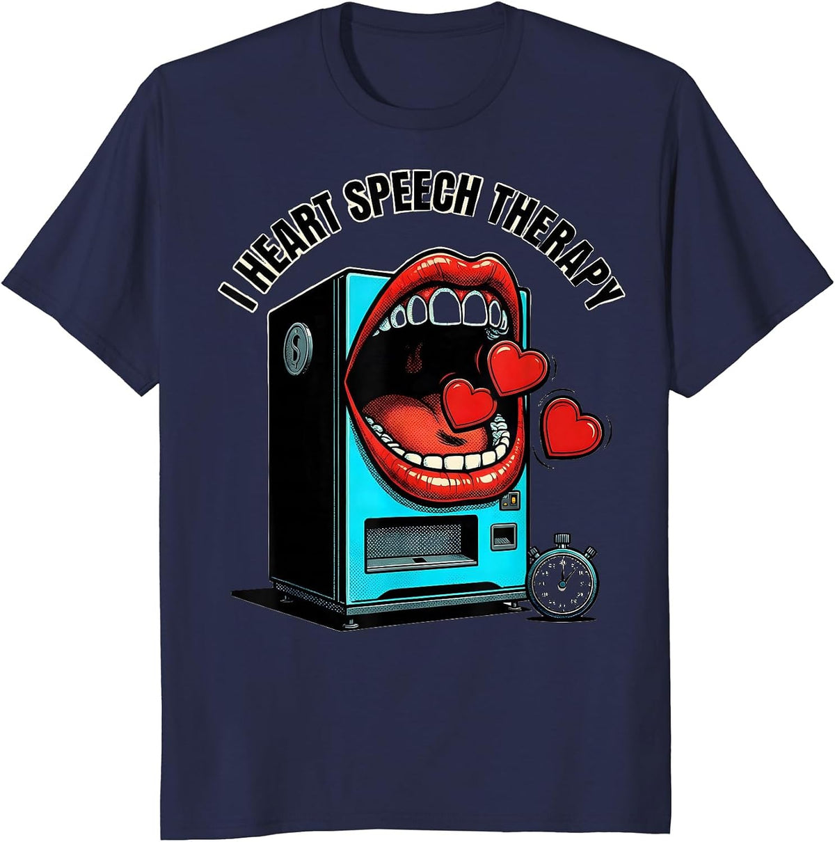 I Heart Speech Therapy Pop Art Speech Pathologist Valentine T-Shirt - Navy Blue