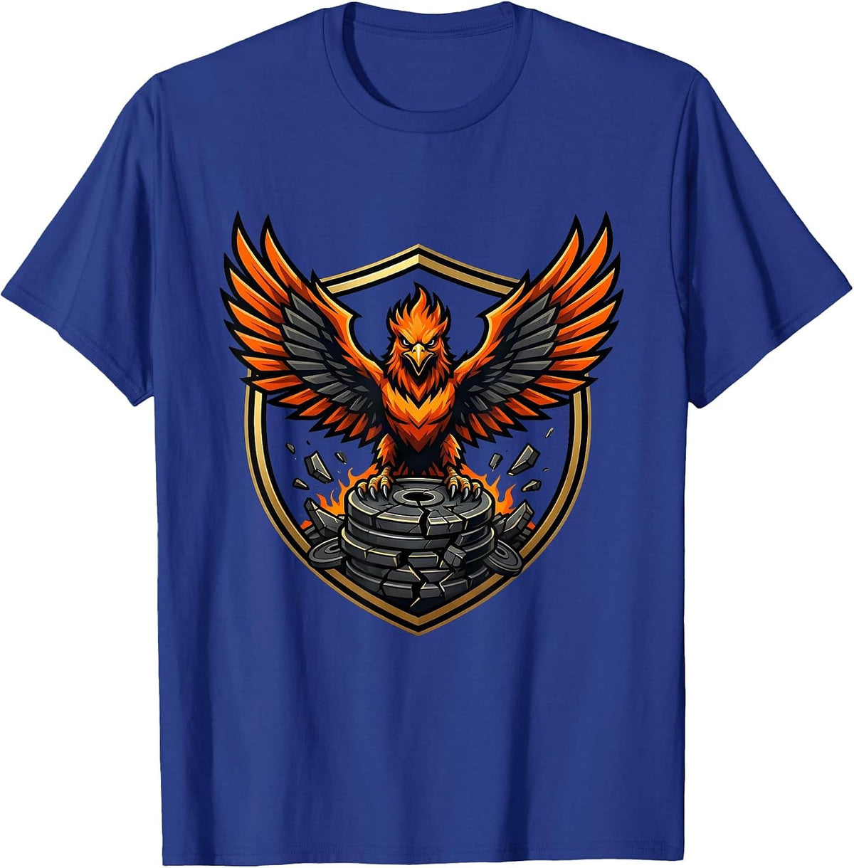 Phoenix Rising From Broken Weights Gym Design T-Shirt - Royal Blue