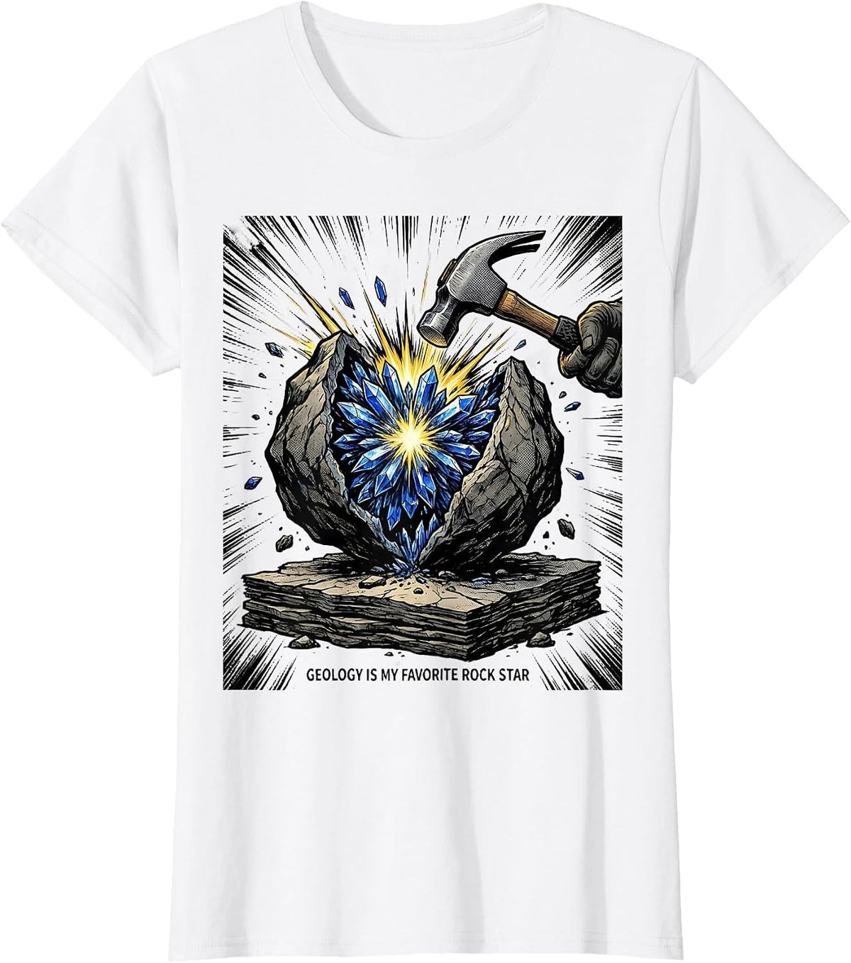 Geology Is My Favorite Rock Star Comic Book STEM Teacher T-Shirt - White
