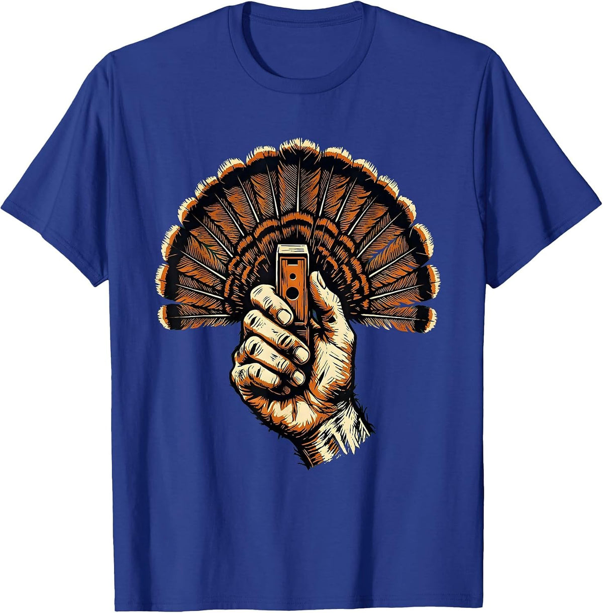 Turkey Call and Feathers Hunting Graphic T-Shirt - Royal Blue
