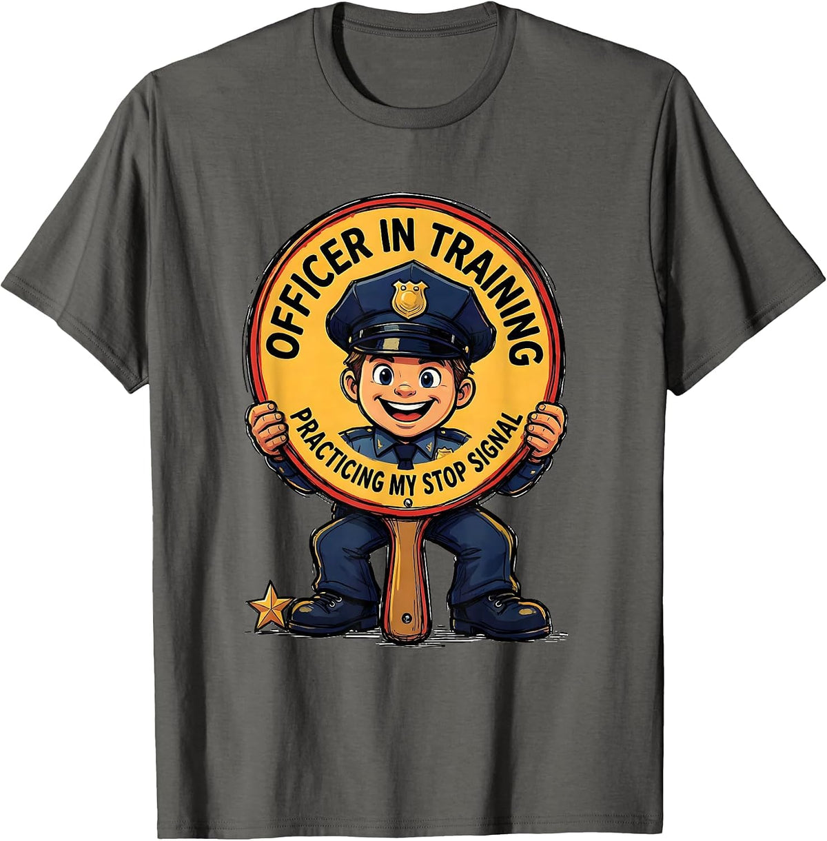 Men's Officer In Training, Practicing My Stop Signal Funny Police T-Shirt - Asphalt Grey