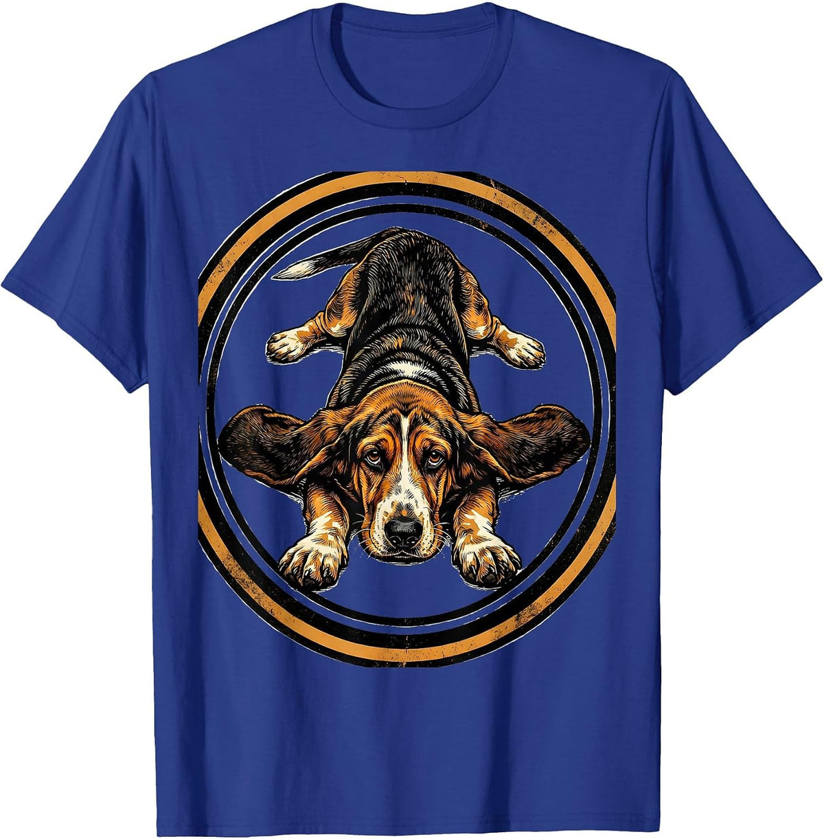 Basset Hound Flopped on Floor Graphic T-Shirt - Royal Blue