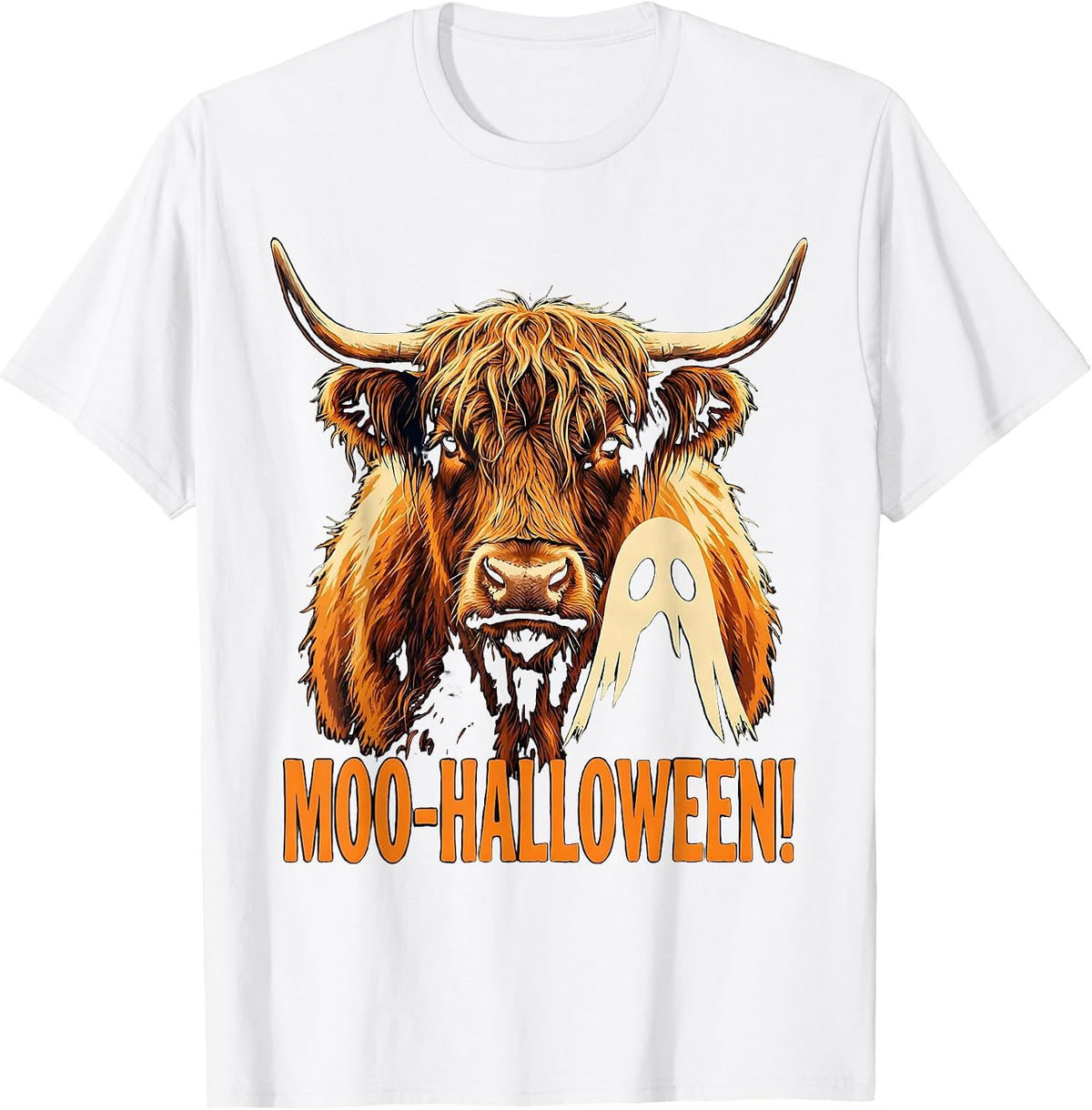 Men's Moo-Halloween! Whimsical Highland Cow Halloween Humor T-Shirt - White