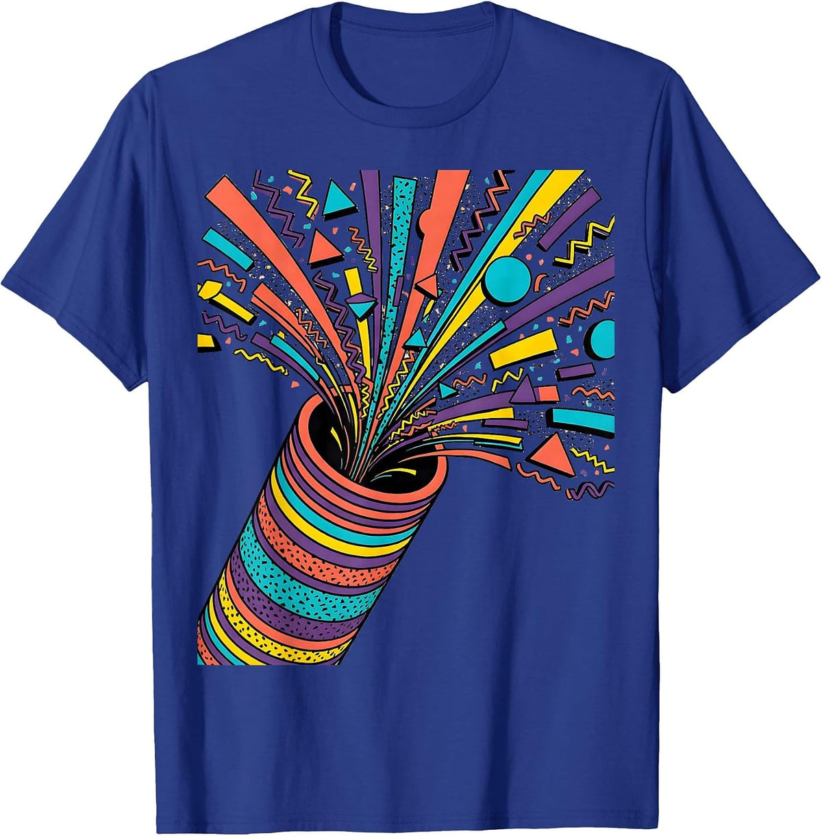 Confetti Cannon Explosion Party Crowd Graphic T-Shirt - Royal Blue
