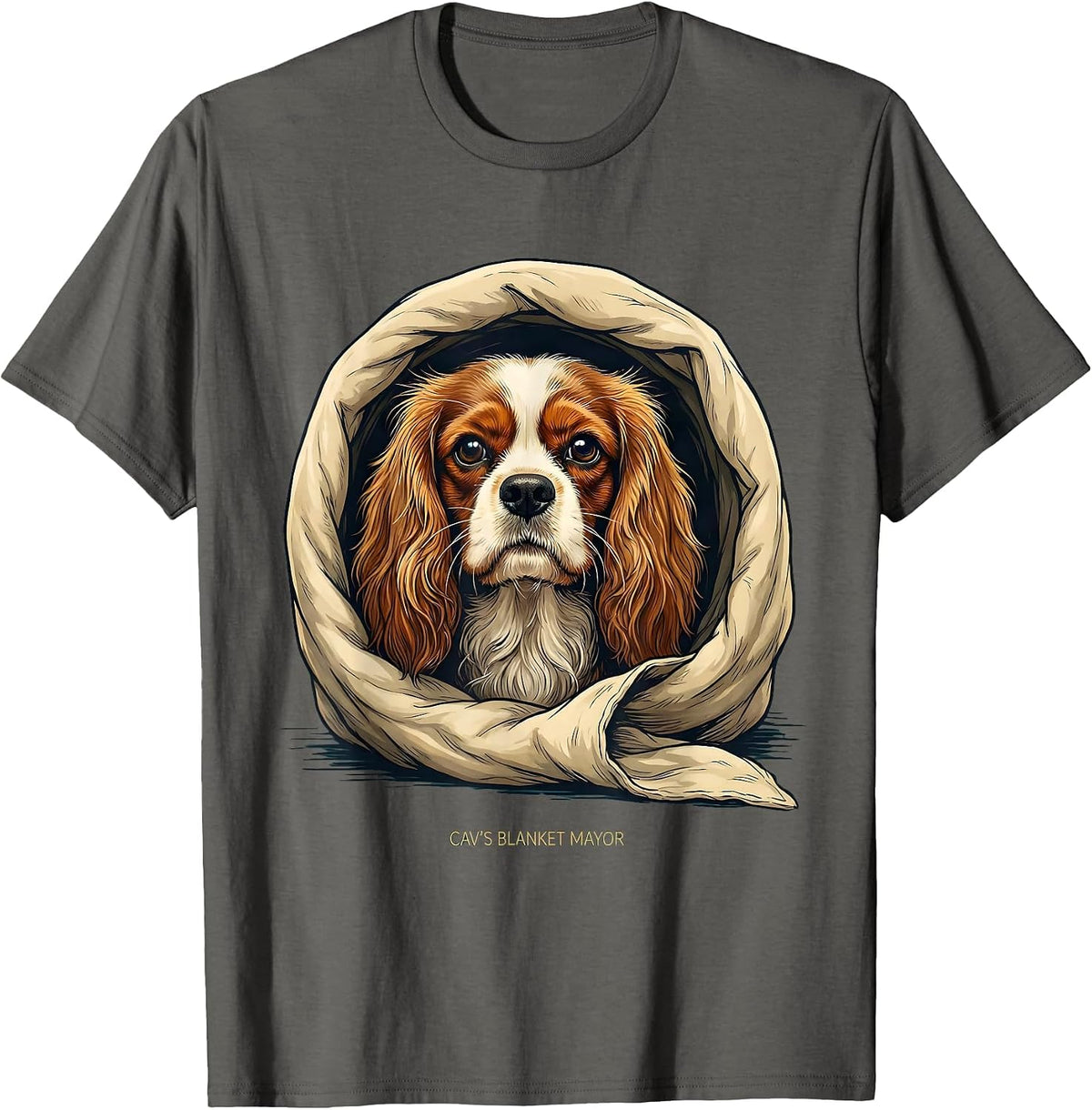 Cav's Blanket Mayor Funny Cavalier King Charles Spaniel Dog T-Shirt - Asphalt Grey