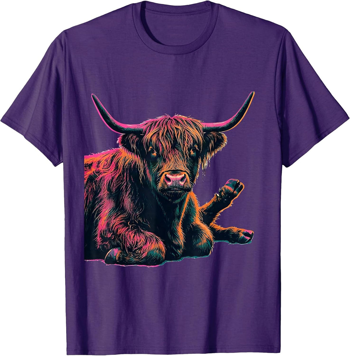 Highland Cow Risograph Farm Humor Novelty Gift T-Shirt - Purple