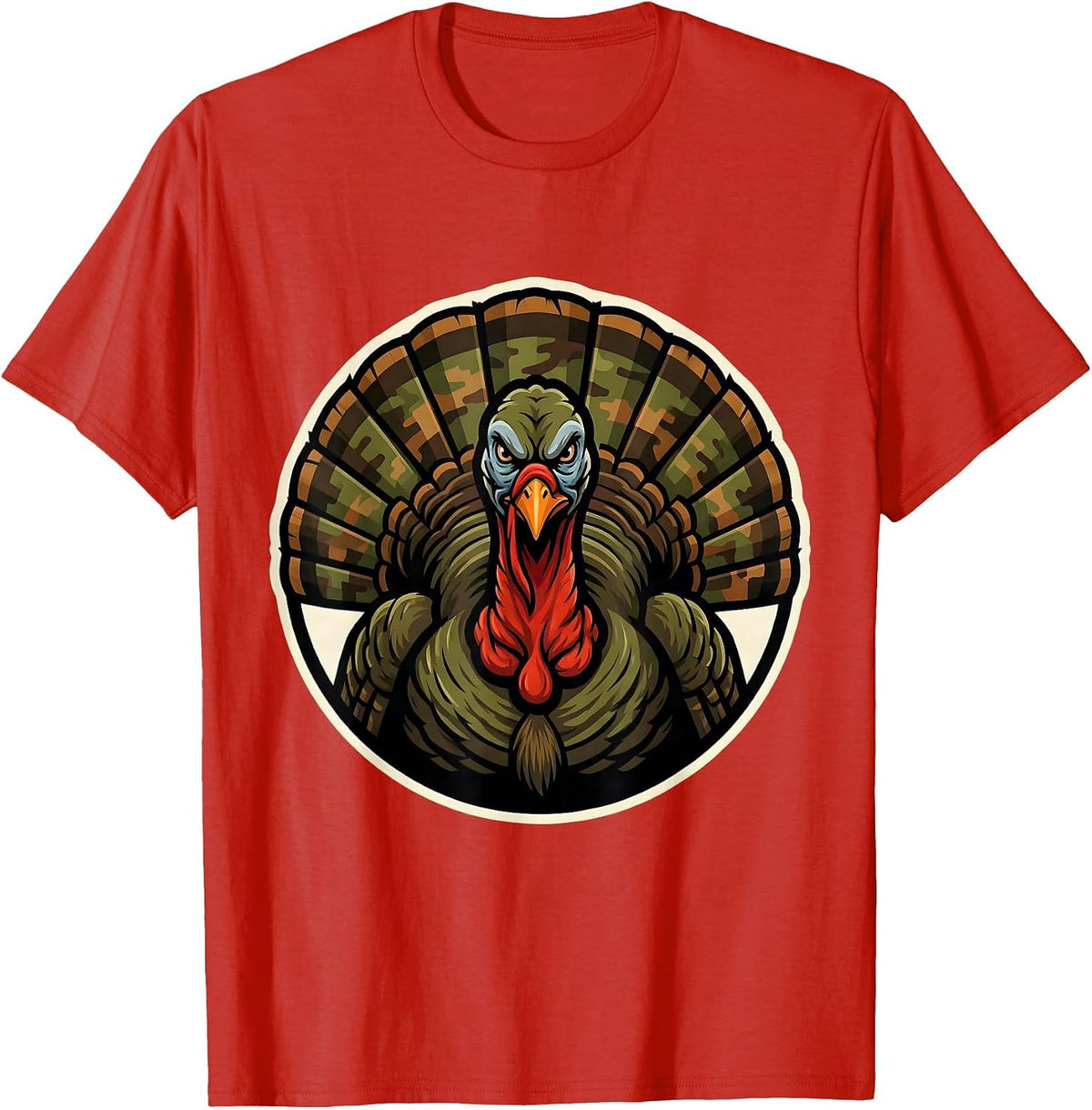 Men's Turkey Feathers Woodland Camo Hunting Design T-Shirt - Red