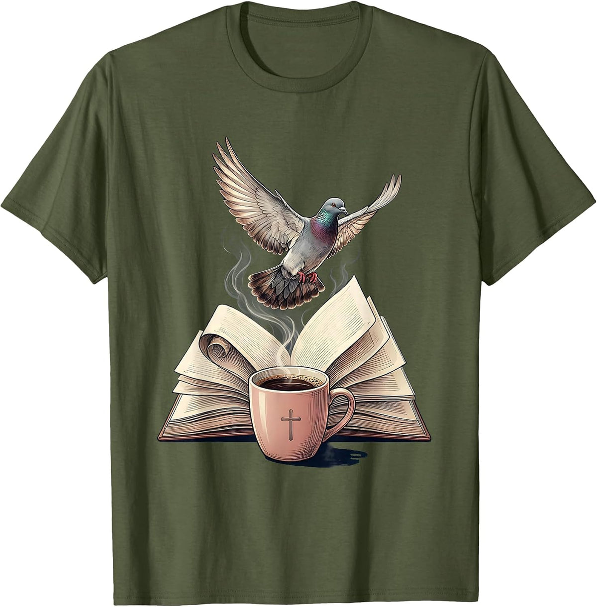 Social Worker Coffee and Notebook Graphic Tee T-Shirt - Olive Green