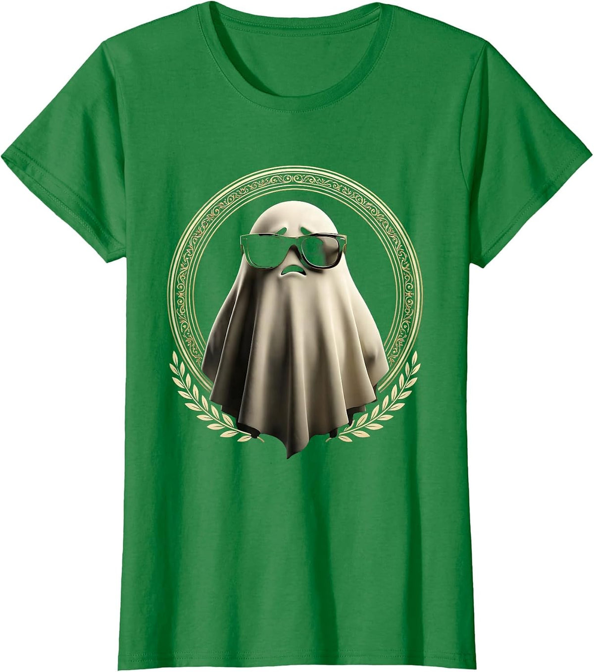 Boo Jee Ghost Wearing Designer Sunglasses T-Shirt, Women, Kelly Green, Medium - As Pictured