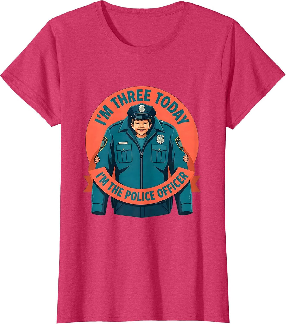 Women's I'm Three Today, I'm The Police Officer Toddler T-Shirt - Red Heather