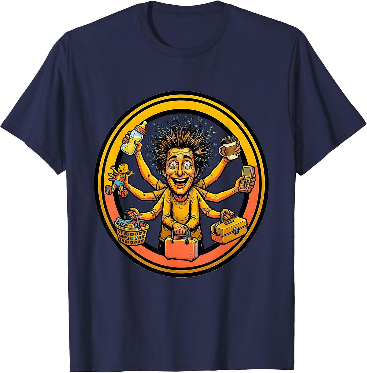 Chaos Coordinator Overwhelmed Parent Six Arms T-Shirt - Navy Blue