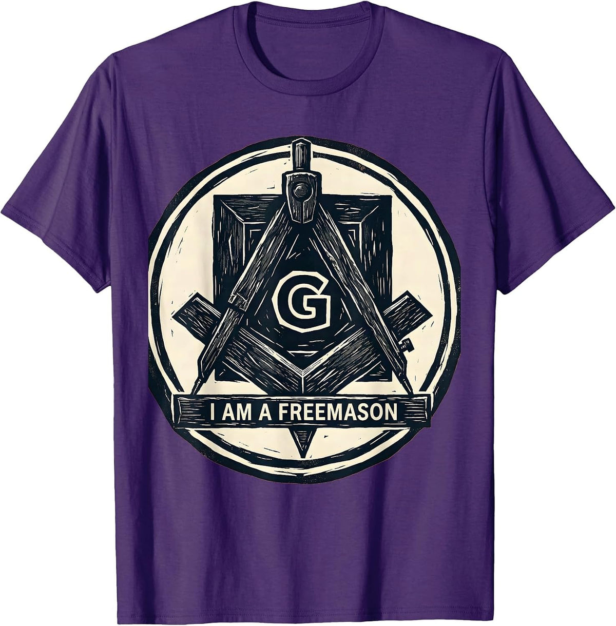 I Am A Freemason Linocut Masonic Square And Compass T-Shirt - Purple
