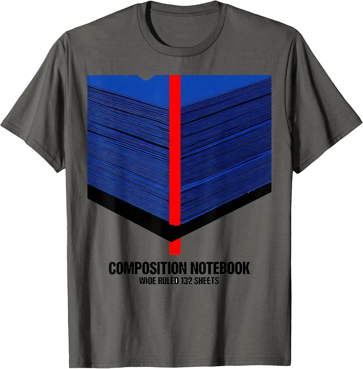Men's Composition Notebook Wide Ruled 132 Sheets Teacher T-Shirt - Asphalt Grey