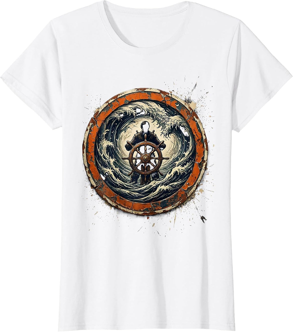 Women's Chaos Coordinator Ship Wheel Whirlpool Graphic T-Shirt - White