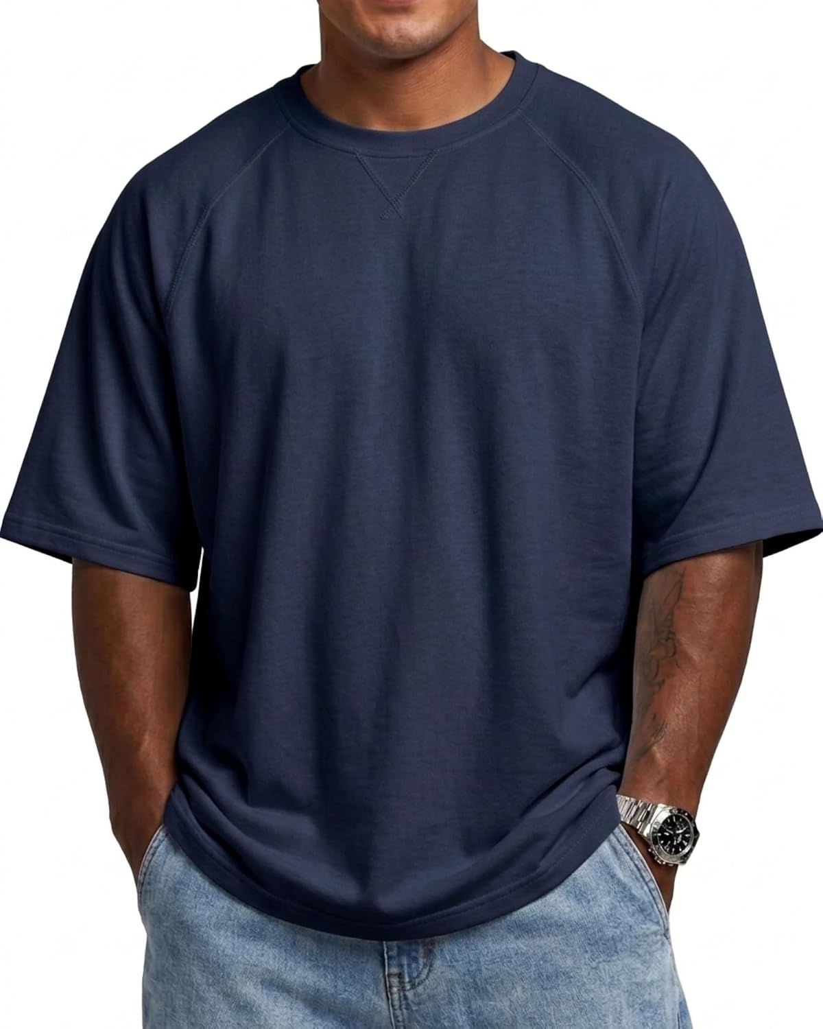 Mens Fashion Oversized T-Shirts Casual Short Sleeve Gym Workout Tee - Navy Blue