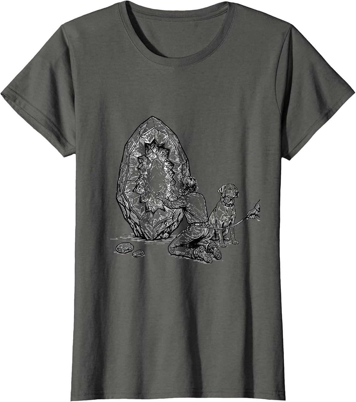 Women's Kneeling Collector Geode Hunter Funny Rock Collector T-Shirt - Asphalt Grey