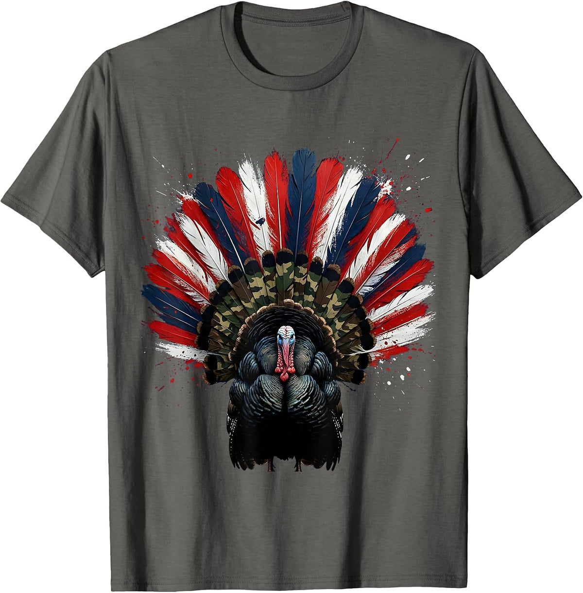 Camo Turkey Feathers Forest Light Illustration T-Shirt - Asphalt Grey