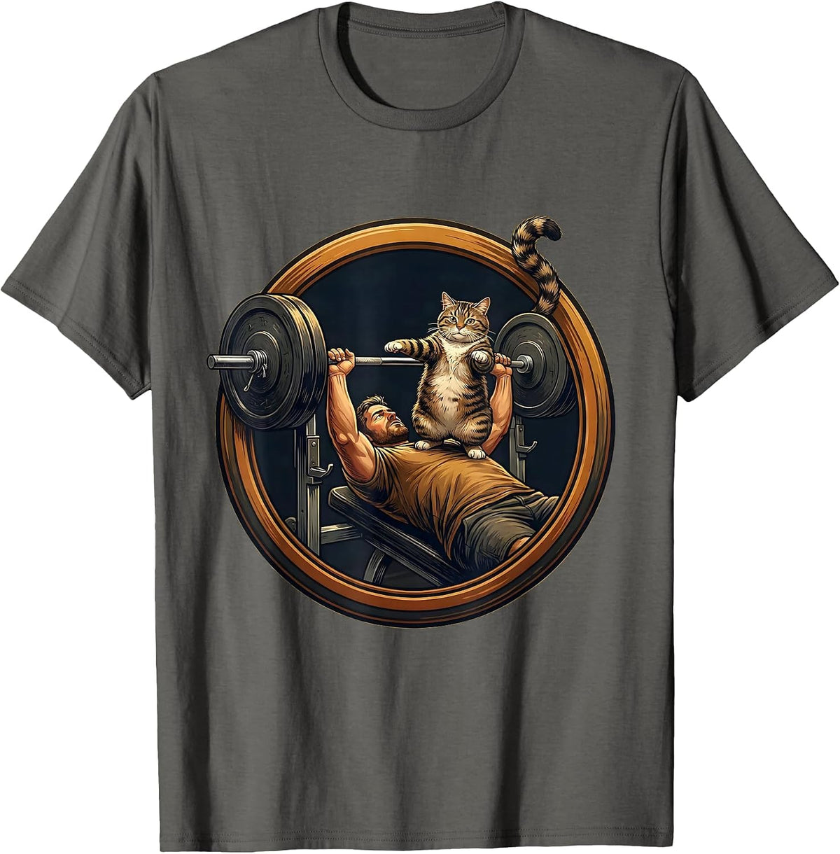 Men's Cat Dad Weightlifting Spotter Graphic Tee T-Shirt - Asphalt Grey