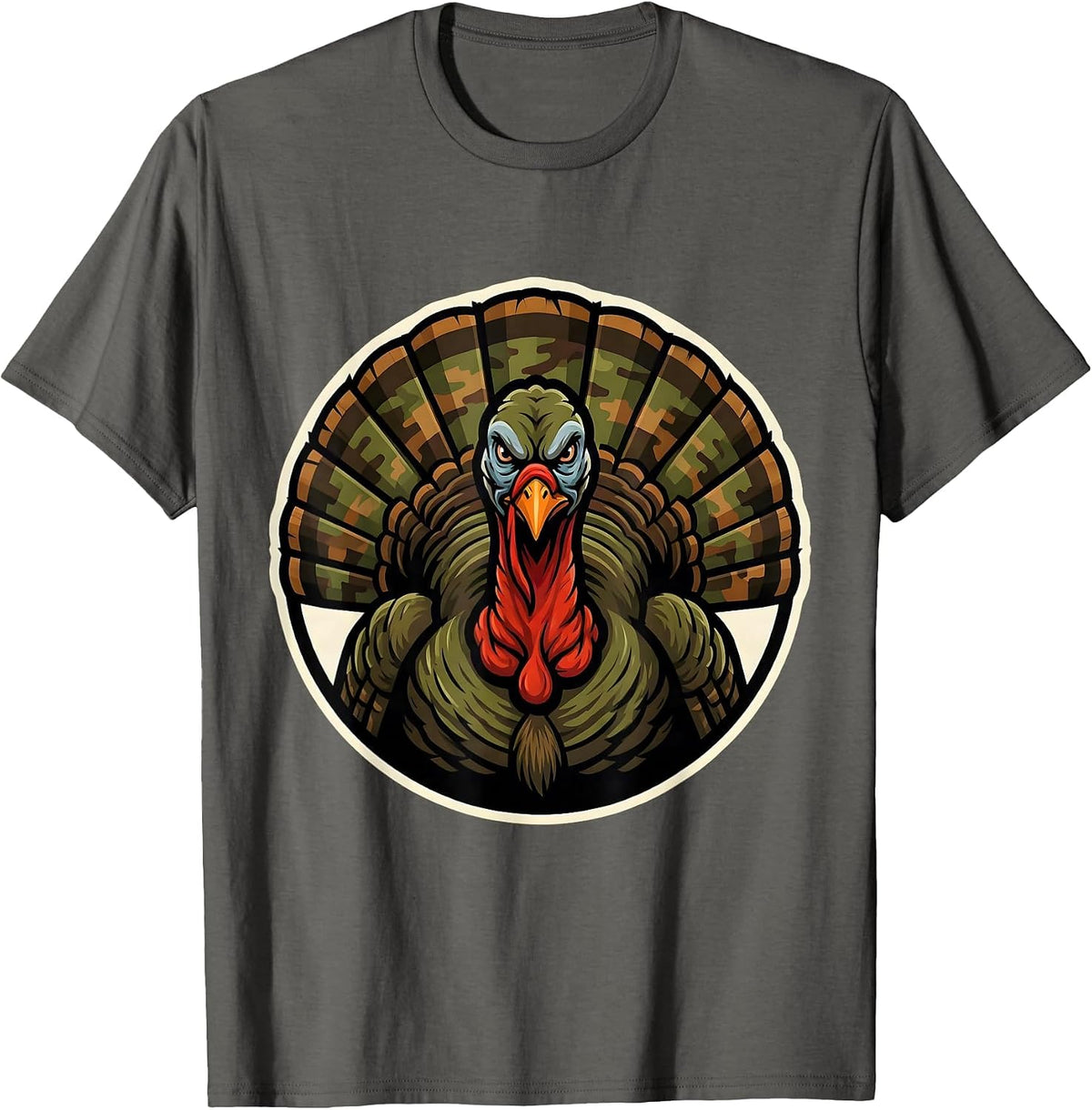 Men's Turkey Feathers Woodland Camo Hunting Design T-Shirt - Asphalt Grey