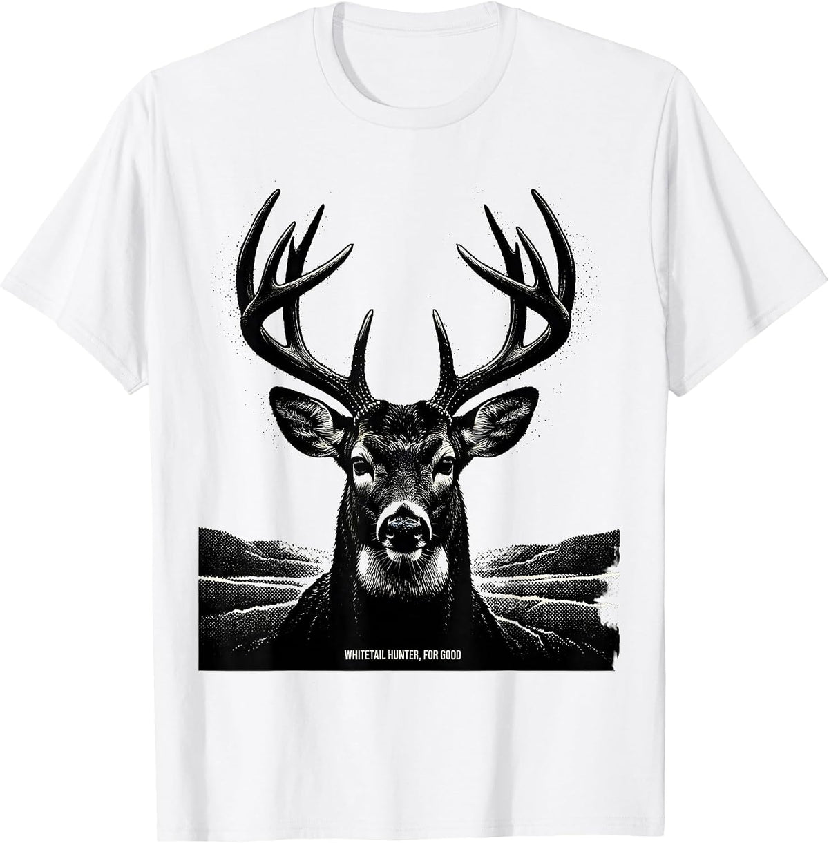 Men's Whitetail Hunter For Good Blackwork Dotwork Hunting Dad T-Shirt - White
