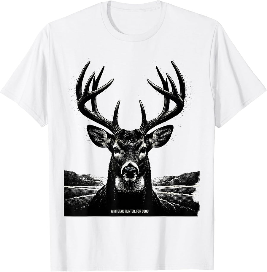 Men's Whitetail Hunter For Good Blackwork Dotwork Hunting Dad T-Shirt - White