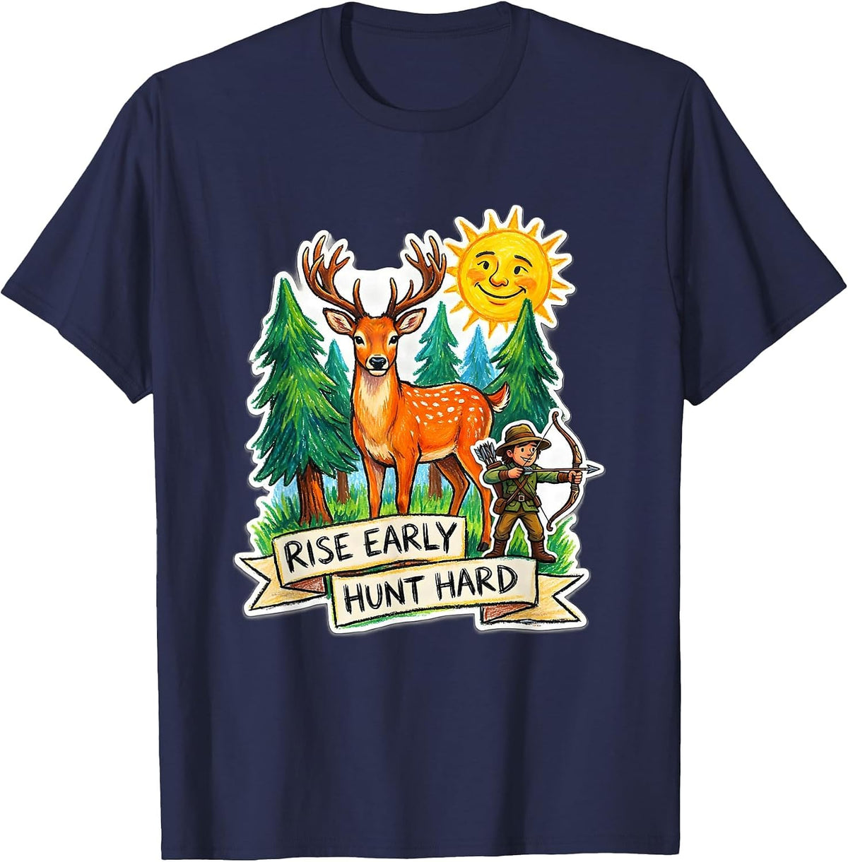 Rise Early Hunt Hard Hunting Design T-Shirt - Navy Blue