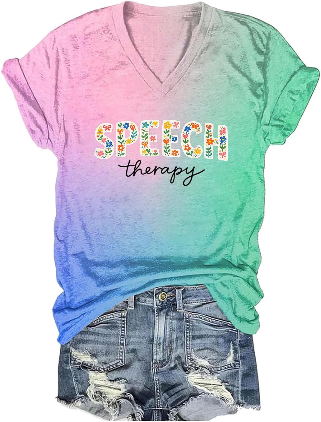 Speech Therapy Shirt Speech Pathologist Shirt SLP Shirts for Women Oversized Graphic Tees V Neck - A