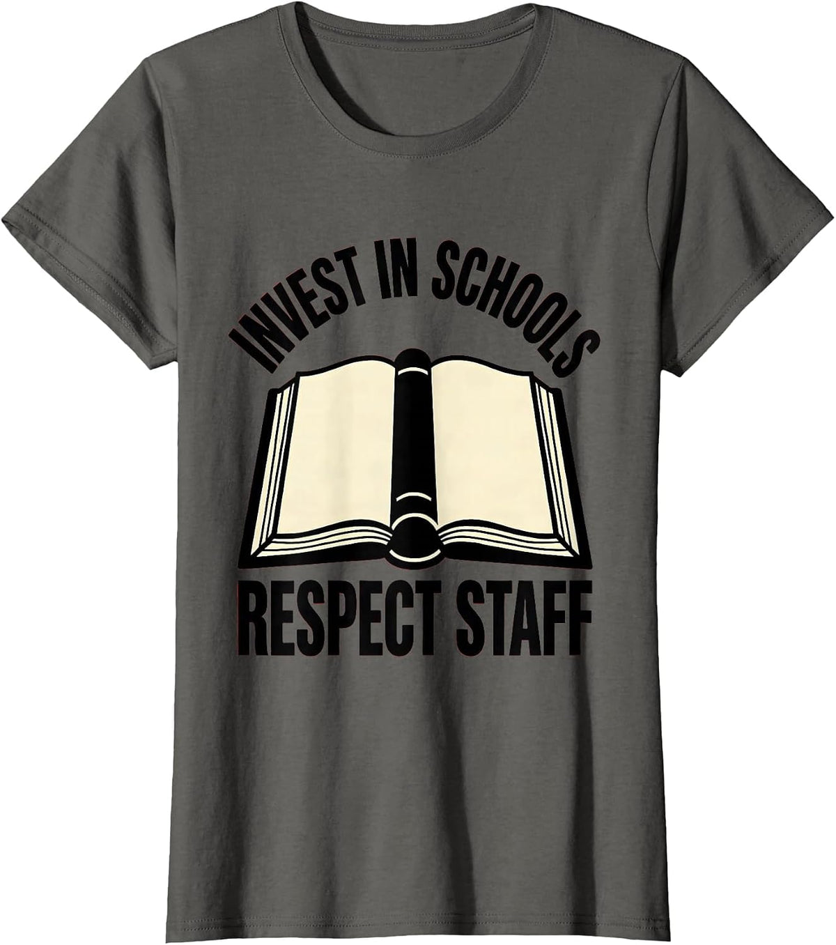 Women's Invest In Schools Respect Staff Stencil Teacher Red For Ed T-Shirt - Asphalt Grey